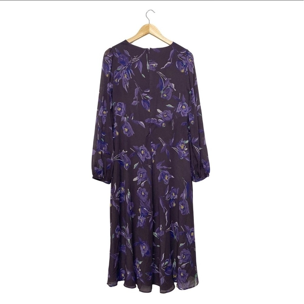 Lauren Ralph Lauren Floral Georgette Midi Dress Plum Purple Women's Size 16